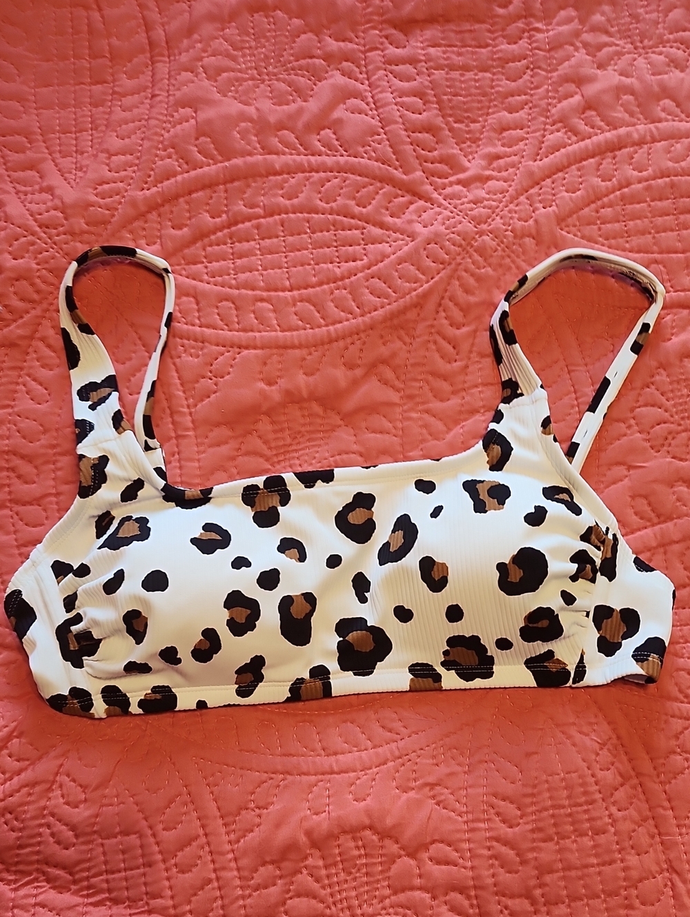 Leopard Print Bikini Top - White/Cream
